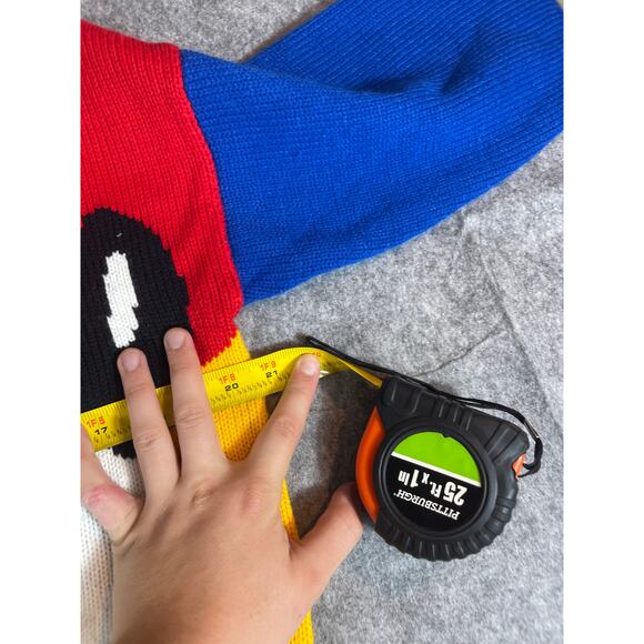 VINTAGE 80s Mickey Mouse Sweater Womens Large Blue Knit Pullover Cartoon Jumper - Picture 2 of 4